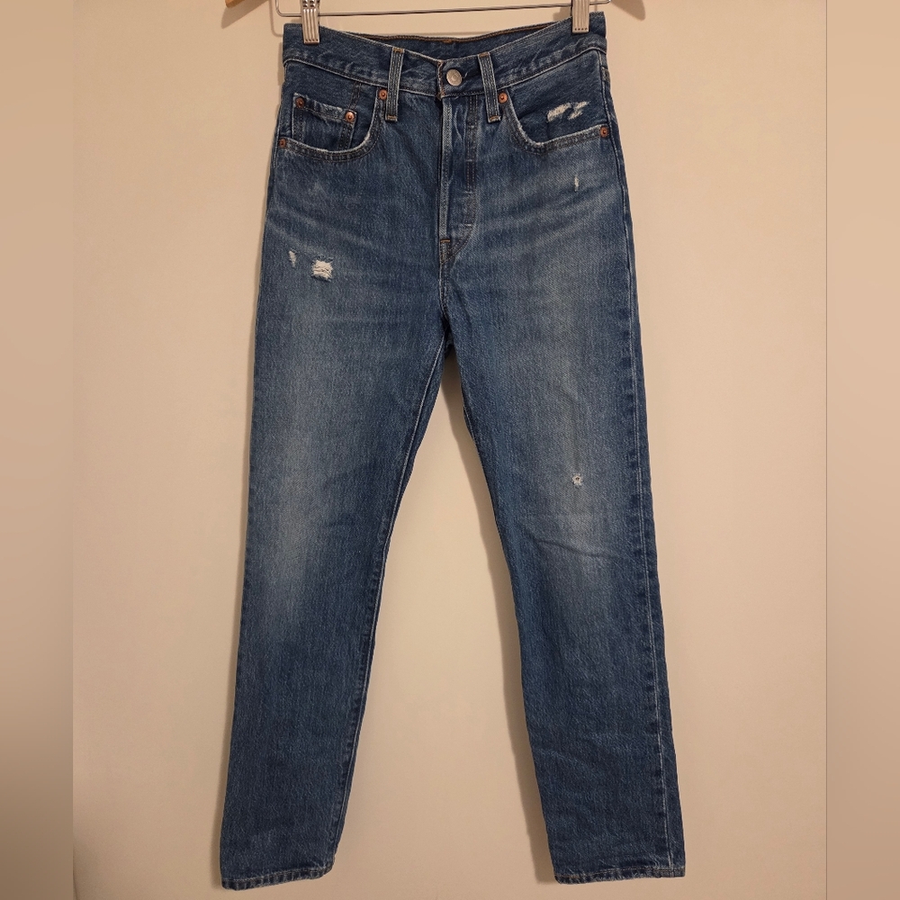 Levi's 501 Original Fit Distressed Jeans Medium Indigo Wash